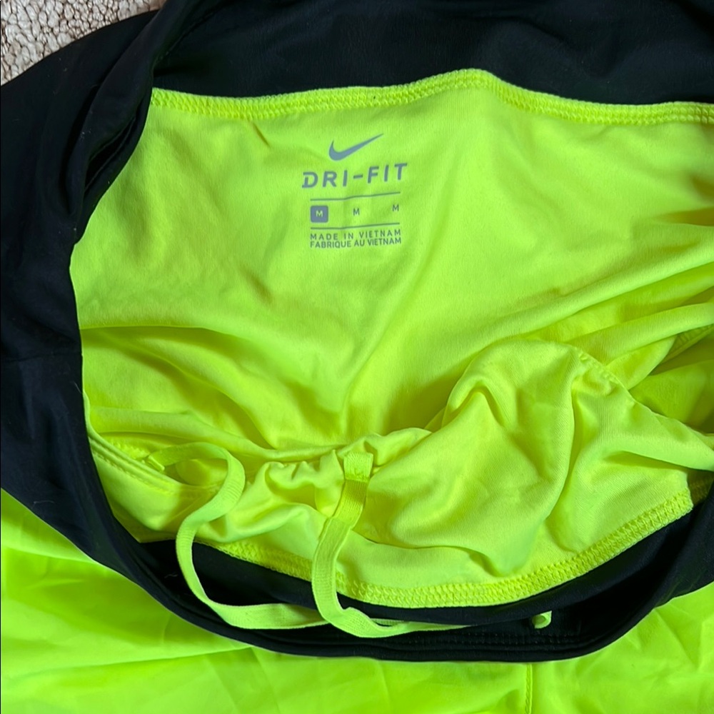 Nike Women's Neon Yellow and Black Running Shorts - Picture 2 of 3